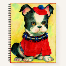 Cuaderno adorable perro en gorra y suéter