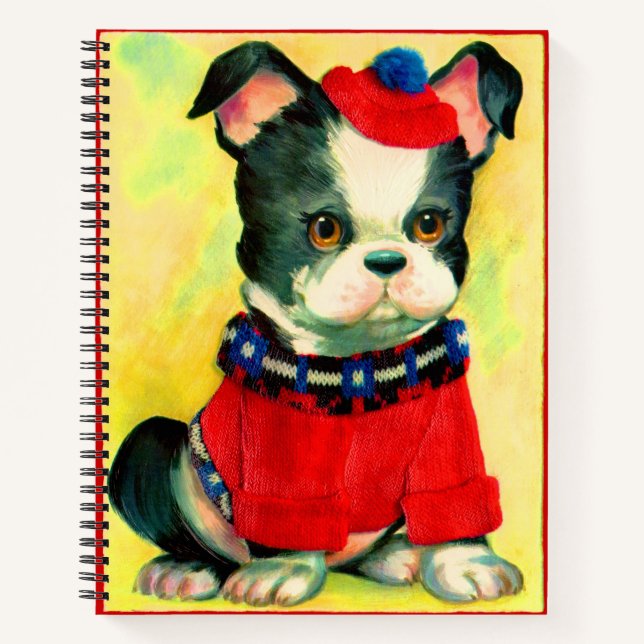 Cuaderno adorable perro en gorra y suéter (Anverso)