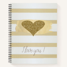 Cuaderno Adorable Purpurina de oro Corazones Stripes-Te Amo
