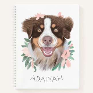 Cuaderno Adorable Red Tri Aussie con flores personalizadas