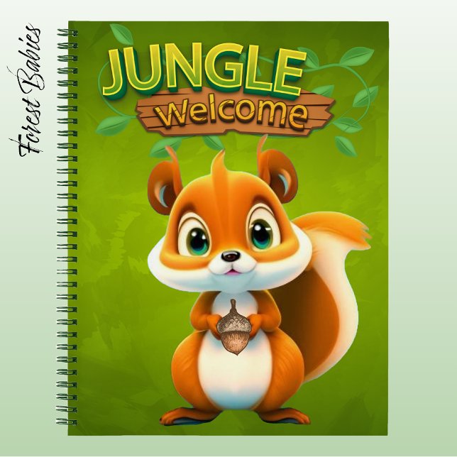 Cuaderno Adorable Squirrel Wildlife Nature Lover Green 🐿 (Cute Wild Squirrel "Jungle Welcome"  Nature Wildlife Animal Cartoon Graphic Fun Forest Notebook 🐿)