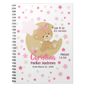 Cuaderno Adorable Teddy Bear Baby Girl Estadísticas De Naci