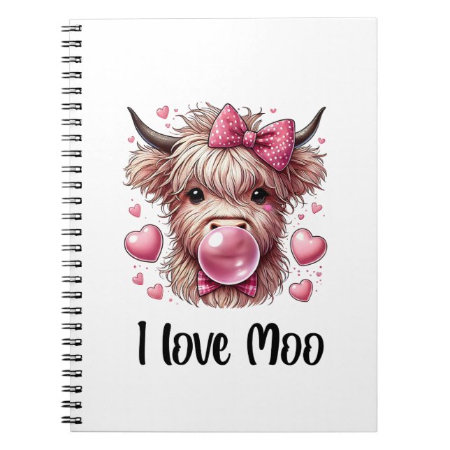 Cuaderno Adorable vaca de San Valentín en Highland (Frente)