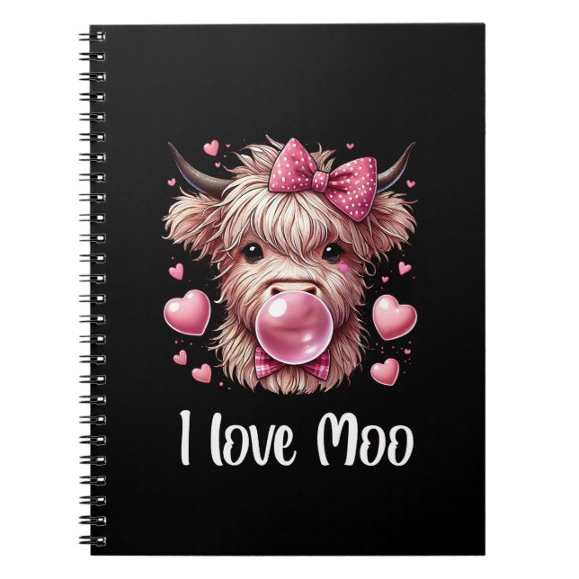 Cuaderno Adorable Valentine Highland Cow (texto blanco) (Frente)