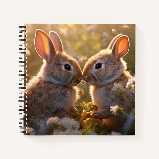Cuaderno Adorables conejillos en diseño de pradera de prima (Anverso)