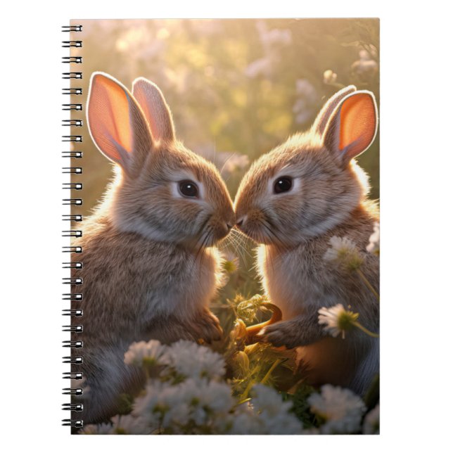 Cuaderno Adorables conejillos en diseño de pradera de prima (Frente)