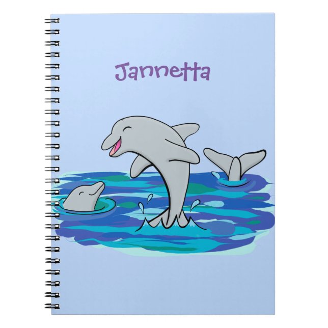Cuaderno Adorables delfines felices ilustracion personaliza (Frente)