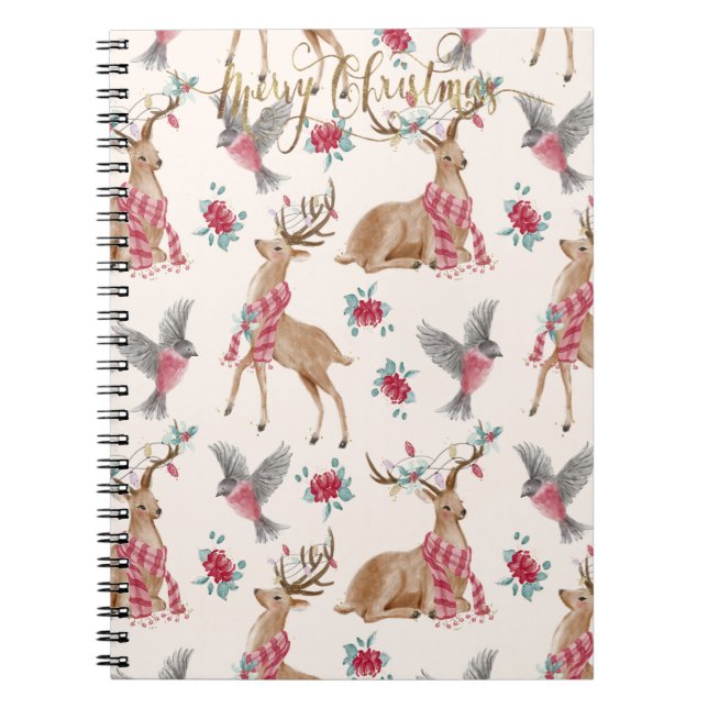 Cuaderno Adorables renos, pájaros, flores. (Frente)