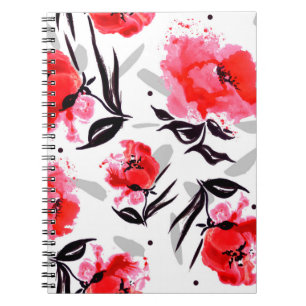 Cuaderno Adormidera roja en un fondo blanco con rayas grise