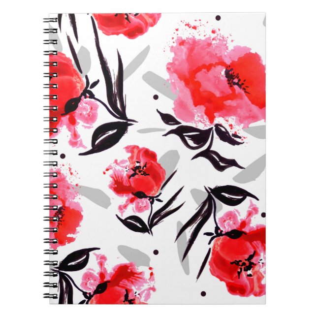 Cuaderno Adormidera roja en un fondo blanco con rayas grise (Frente)