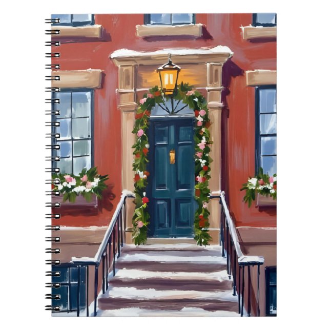 Cuaderno Adorna las salas | Ciudad Brownstone de Navidad (Frente)