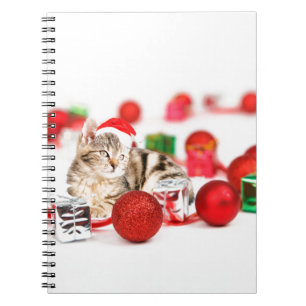 Cuaderno Adorno de Navidad de gato con sombrero rojo de San