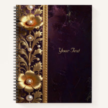 Cuaderno Adorno Floral Dorado con Perlas