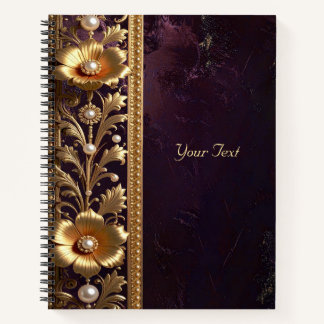 Cuaderno Adorno Floral Dorado con Perlas