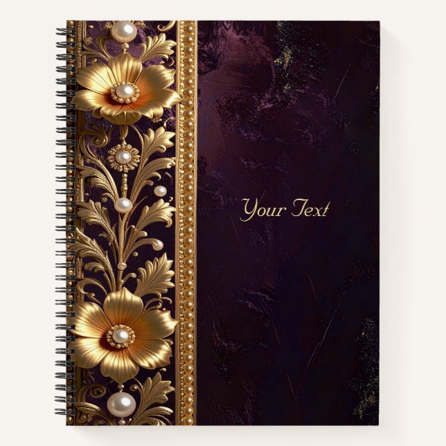 Cuaderno Adorno Floral Dorado con Perlas (Anverso)
