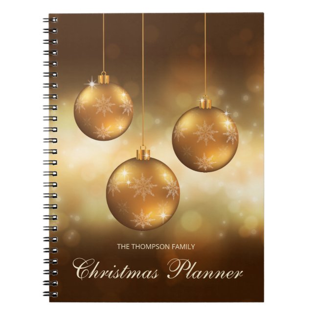 Cuaderno Adornos Navideños Amarillo Dorado Con Texto Person (Frente)