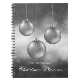 Cuaderno Adornos Navideños Gris Plateado Con Texto Personal