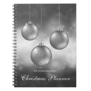 Cuaderno Adornos Navideños Gris Plateado Con Texto Personal
