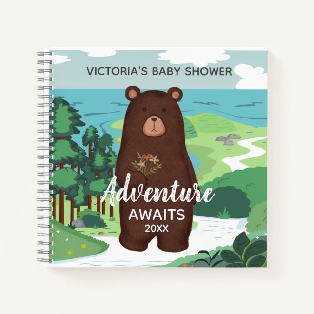 Cuaderno Adventure Awaits Brown Bear Landscape Baby Shower (Anverso)
