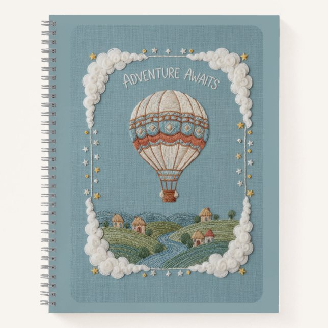 Cuaderno Adventure Awaits Embroidered Hot Air Balloon (Anverso)