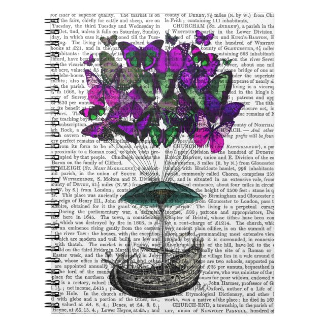 Cuaderno Aeronave de mariposa 2 morada y verde (Frente)