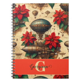 Cuaderno Aeronave personalizada Steampunk con Poinsettia