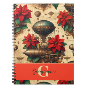 Cuaderno Aeronave personalizada Steampunk con Poinsettia