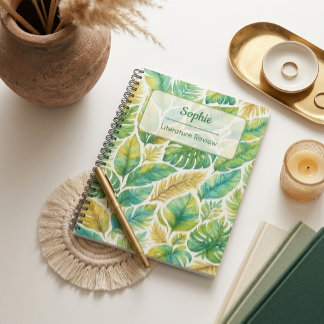 Cuaderno Aesthetic Green Tropical Leaves Custom Name