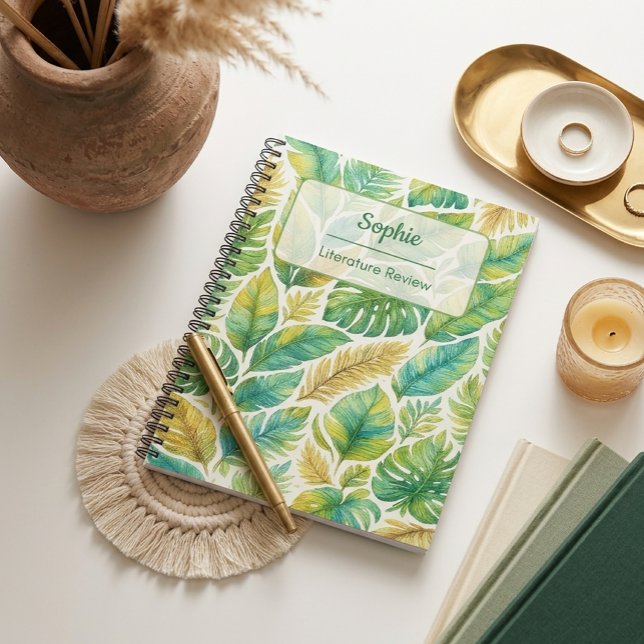 Cuaderno Aesthetic Green Tropical Leaves Custom Name (Subido por el creador)