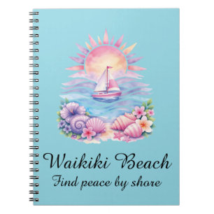 Cuaderno Aesthetic Pink Beach Sailboat Watercolor Sunset