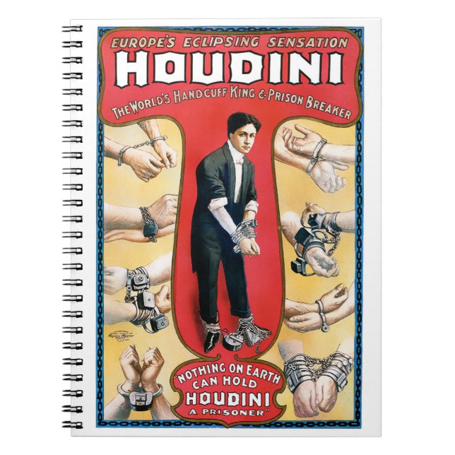 Cuaderno Afiche de la cosecha de Houdini Magician 1909 rest (Frente)