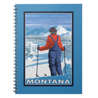 Cuaderno Afiche de viaje de esquiador AdmiringMontanaVintag