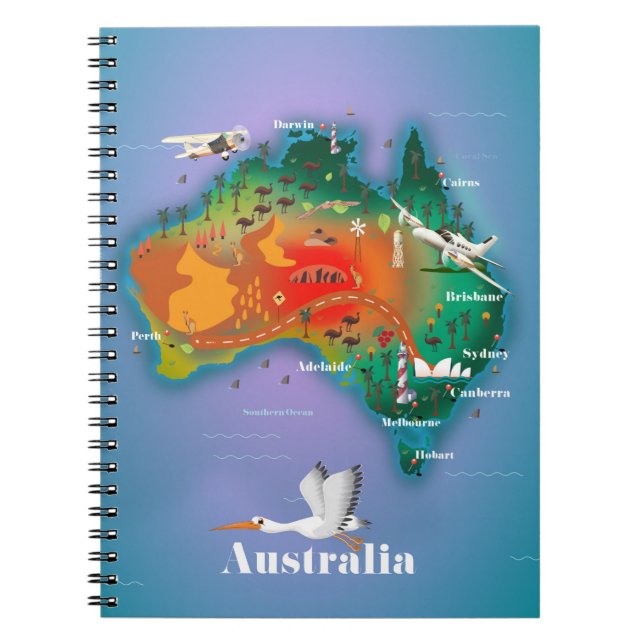 Cuaderno Afiche de viaje de mapas de Australia (Frente)