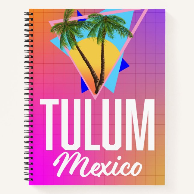 Cuaderno Afiche de viaje de Tulum Mexico Retro. (Anverso)