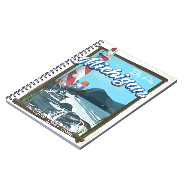 Cuaderno Afiche de viaje del faro de Michigan. (Lado Izquierdo)