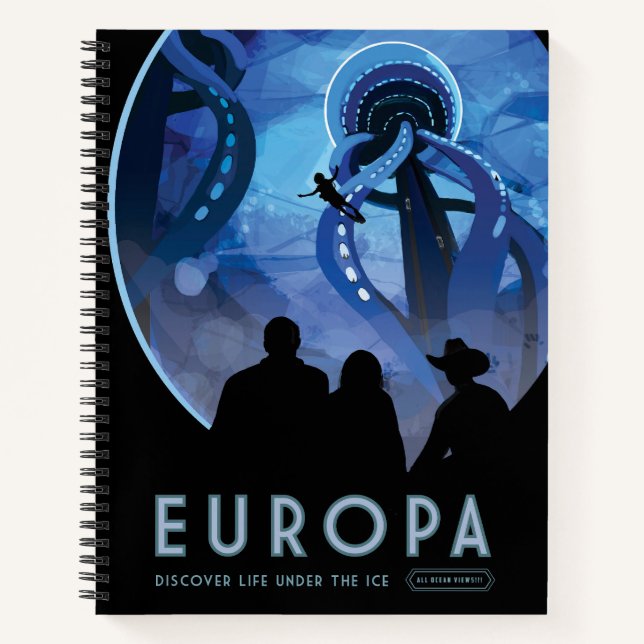 Cuaderno Afiche de viaje espacial retro - Europa de la luna (Anverso)