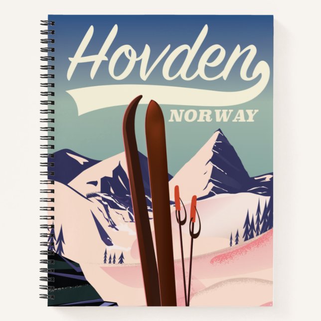 Cuaderno Afiche de viaje para esquiar de Hovden. (Anverso)