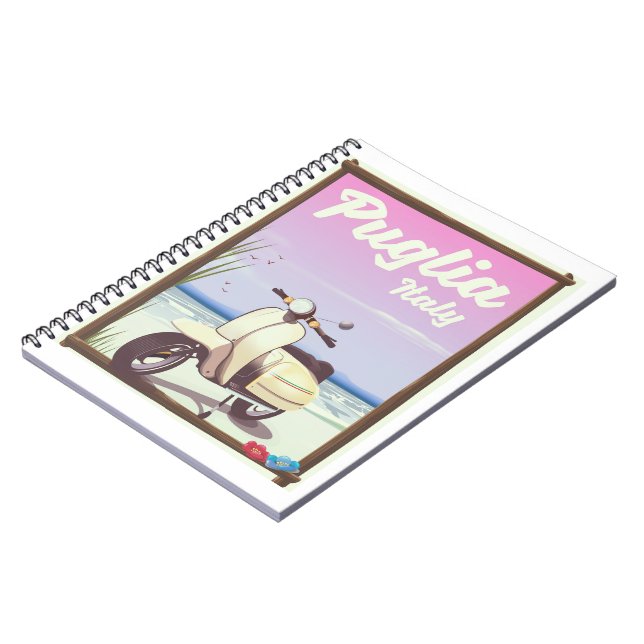 Cuaderno Afiche de viajes de Apulia Italia. (Lado Izquierdo)