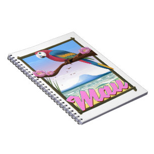 Cuaderno Afiche de viajes tropicales del loro de Hawái Maui