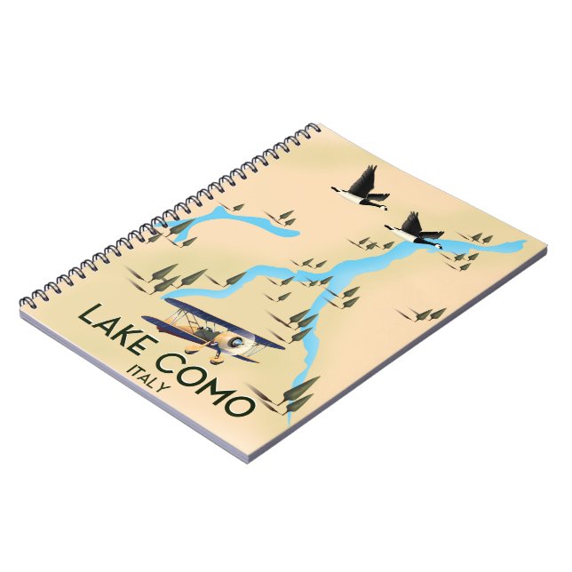 Cuaderno Afiche del mapa de viajes del lago de Como Italia (Lado Izquierdo)