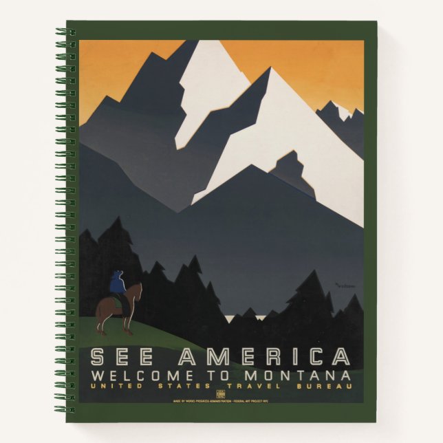 Cuaderno Afiche Vintage Que Promueve Viajes A Montana. (Anverso)