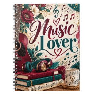 Cuaderno Aficionado de la Música Guitarra Floral Verde Azul
