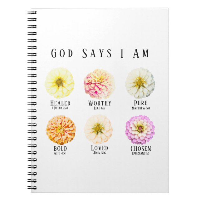 Cuaderno Afirmación de Dios Dice Soy Floral Pastel Zinnia (Frente)