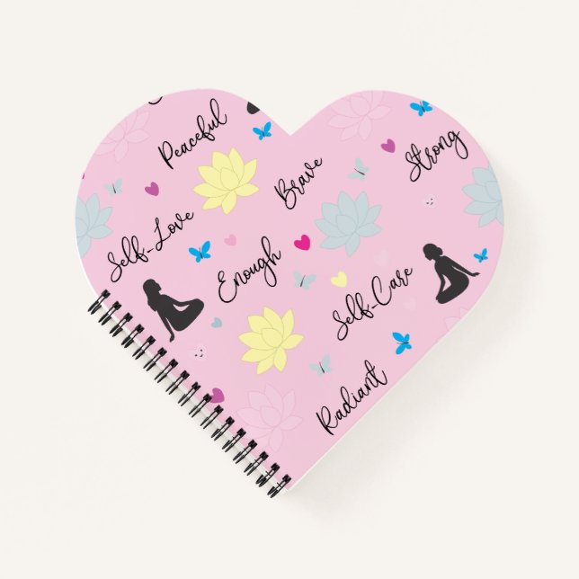 Cuaderno Afirmaciones de amor propio con forma de corazón | (Anverso)