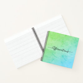 Cuaderno Afirmaciones de tipografía negra de tinte azul ver