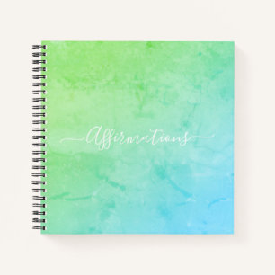 Cuaderno Afirmaciones sobre tipografía blanca de tinte verd