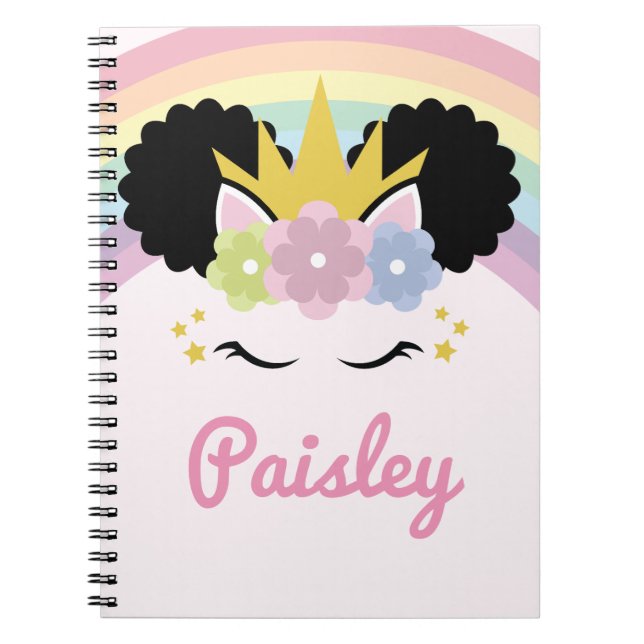 Cuaderno Afo Puff Unicorn Curly Hair Custom Name (Frente)