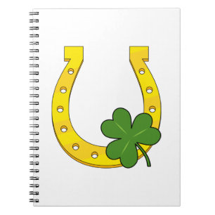 Cuaderno Afortunada Herradura Dorada con Shamrock on White
