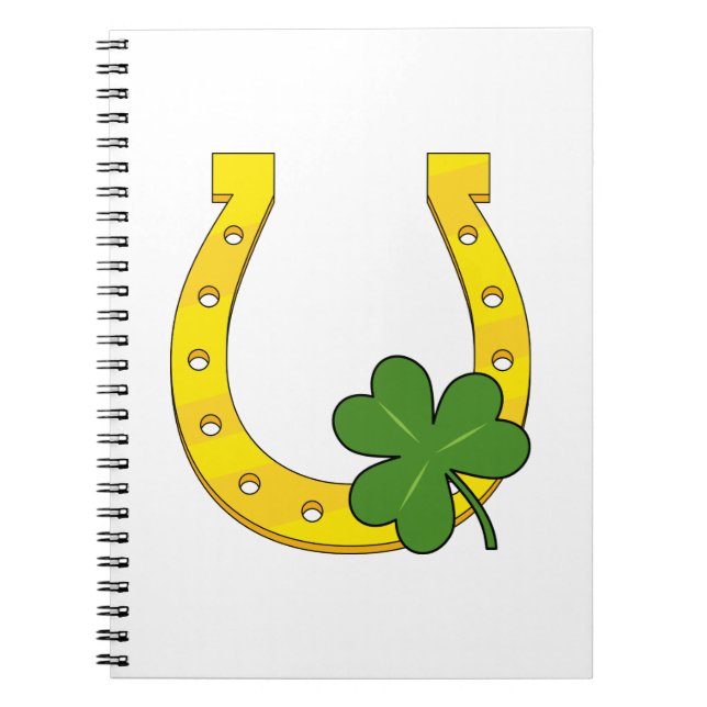 Cuaderno Afortunada Herradura Dorada con Shamrock on White (Frente)