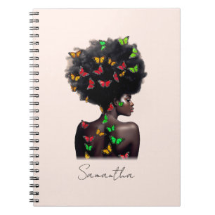 Cuaderno Afroamericana con afro relleno de mariposa